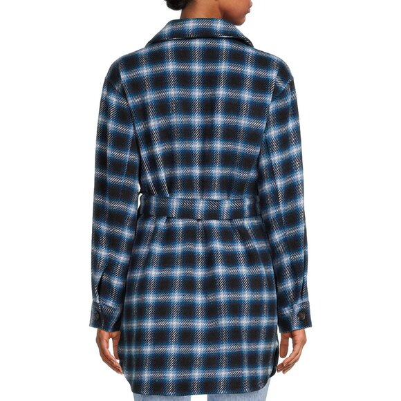 Time and Tru Plaid Belted Utility Shacket Coat - Picture 2 of 9